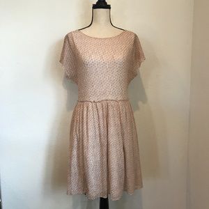 Anthropologie Neutral Pink Dress pelted waist L